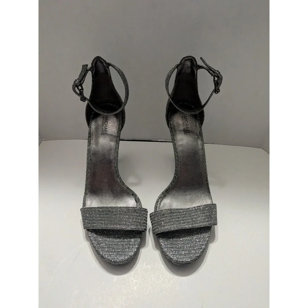 Michael Michael Kors Silver Glitter Platform Ankle Strap Heels Womens 9.5M